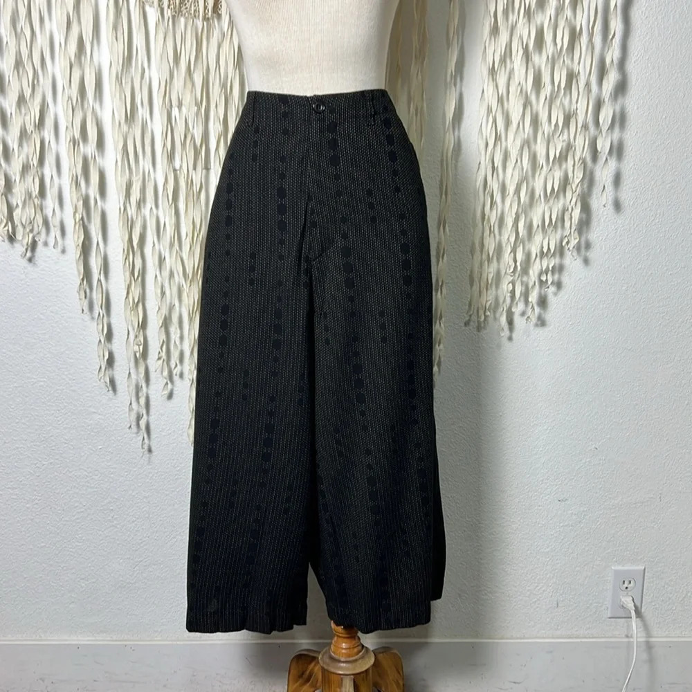 Pas De Calais Wool Blend Drop Crotch Wide Leg Coulotte Black Cream Size 36